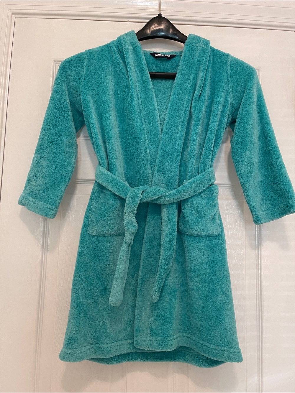 Lands' End Plush Hooded Robe in Teal
